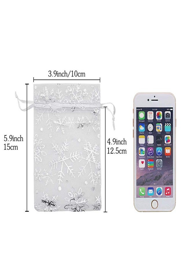 HRX Package 100pcs Snowflake Organza Gift Bags Christmas 4x6 inch, Small White Mesh Jewelry Pouches Little Drawstring Candy Bags - Image 2